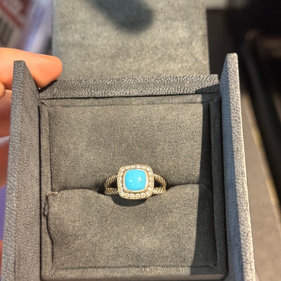 David Yurman Jewelry - David Yurman Blue Turquoise Cable Ring with Diamond Halo
